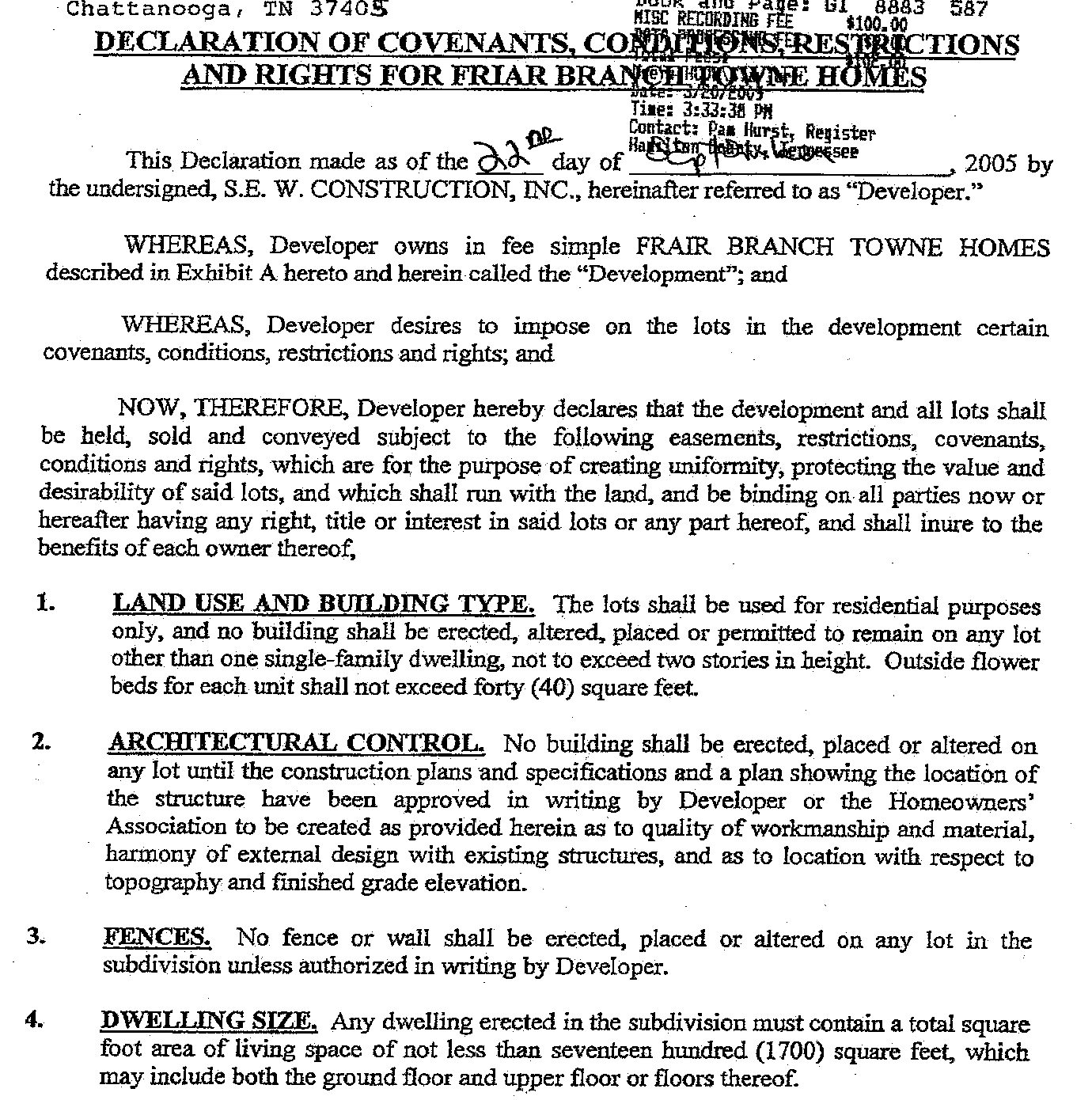 The first page of the neighborhood's rules, recorded by "S