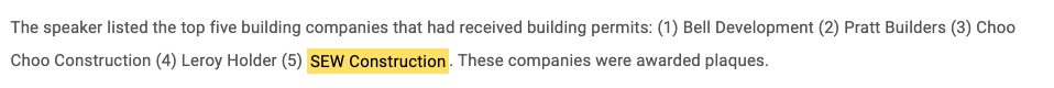 January 2007: the local home builders' association names SEW Construction one of the top five building companies by permits